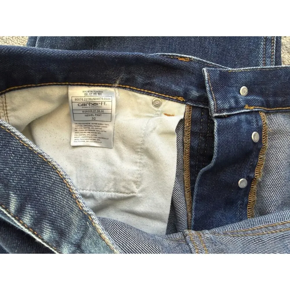 EUC Carhartt WIP Newel Pant Denim Blue Jeans, Men's 32, Relaxed Straight Tapered - Picture 5 of 7
